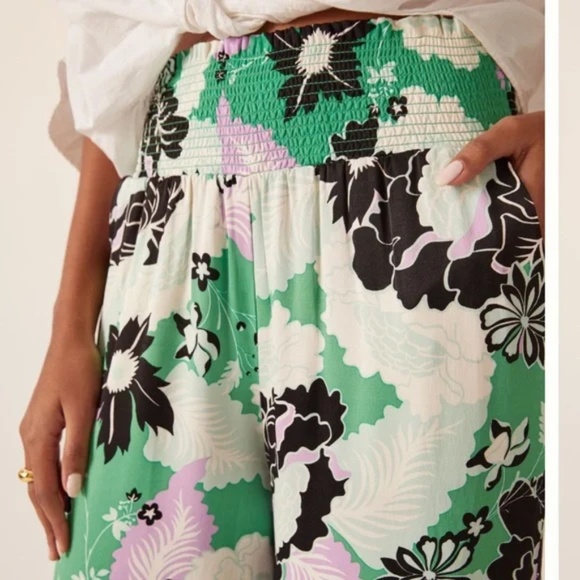 Anthropologie Maeve The Saria Smocked Floral Wide Leg Pants Size XS - Picture 2 of 12